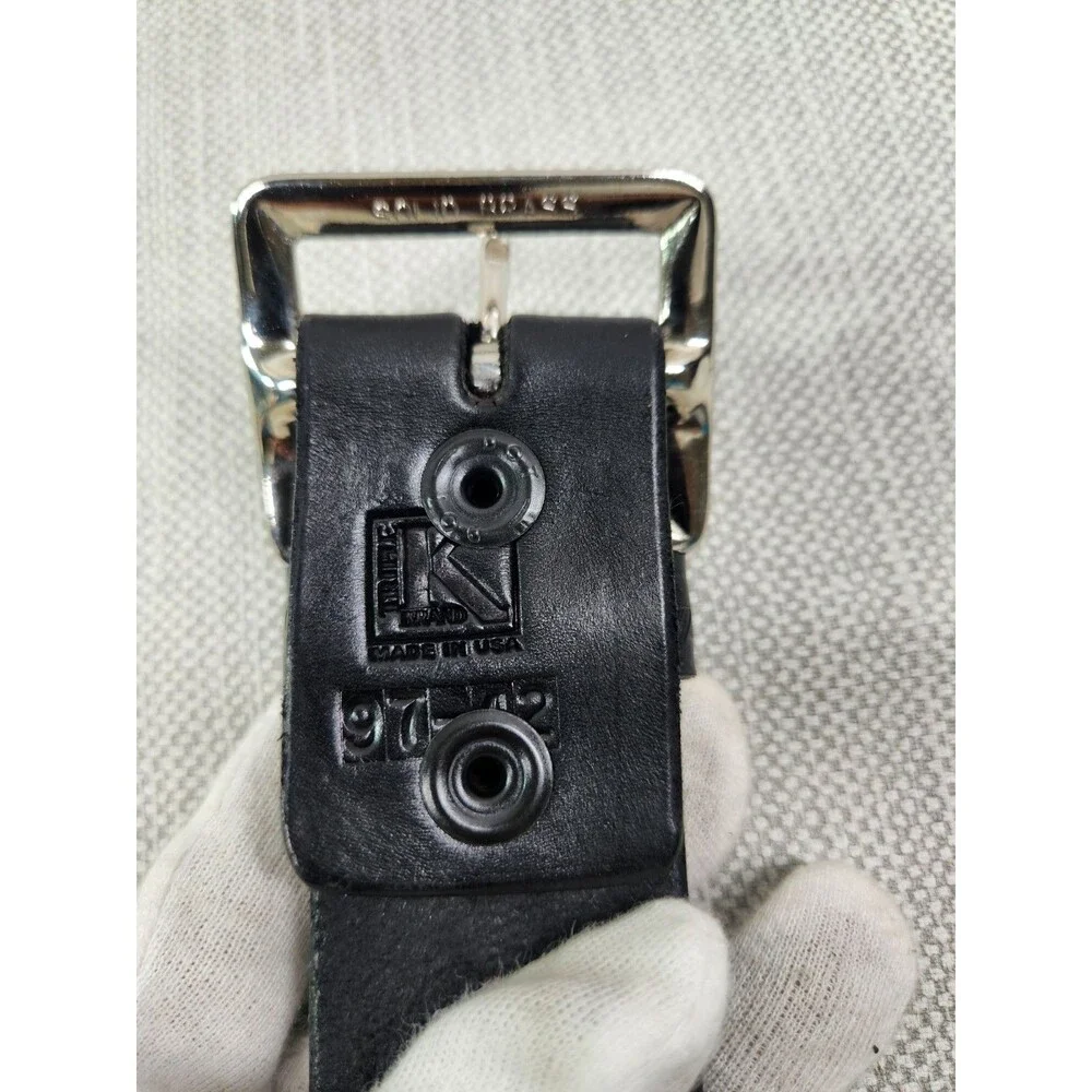 Krasnes Triple K Size 42 Black Leather Belt Brass Buckle Law Enforcement Western